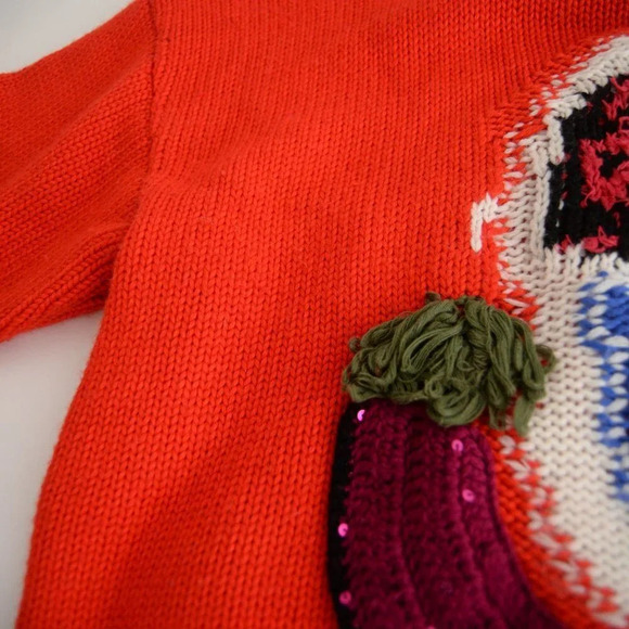Rouje Paris Red Clown Face Knit 90% Wool Sequins Sweater S - Picture 10 of 13